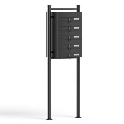 Postilaatikkojärjestelmä 5 lokeroa, musta, 556 x 270 x 1500 mm, sinkitty teräs, jalustalla