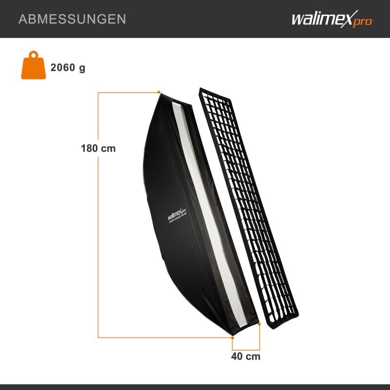 Walimex pro Studio Striplight-softbox 40x180 cm, Hensel EH- ja Bowens-adapterit, kenno ja maski