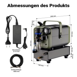 Airbrush-kompressori HS-679F, 28 l/min, 1,5 l säiliö, 3 bar, vihreä