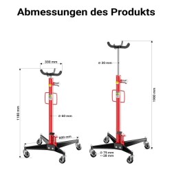 Hydraulinen vaihteistonnoste 500 kg, nostokorkeus 110–195 cm, 4 ohjauspyörää
