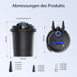 CPF-250 painesuodatin 10 000 l/h, 11 W UVC-kirkastin, lampisuodatin 10 000 l