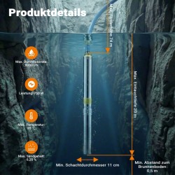 Syväkaivopumppu 750 W 6000 l h nostokorkeus 74 m 100 mm ruostumaton teräs