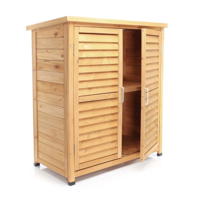 Puutarhakaappi kuusipuuta, ruskea, 870 x 465 x 916 mm, pulpettikatto