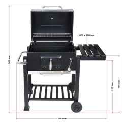 Hiiligrilli musta, teräs, kansi, lämpömittari, säädettävä hiilikorkeus, hiililuukku, 1190 x 475 x 1065 mm