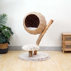 Fudajo oksamainen kiipeilypuu, punosmainen lepokori, päärynäpuu ja plyysi, 83 cm