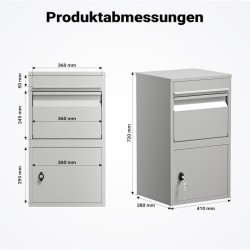 Pakettilaatikko harmaa 410 x 380 x 720 mm, lukittava, jauhemaalattu teräs