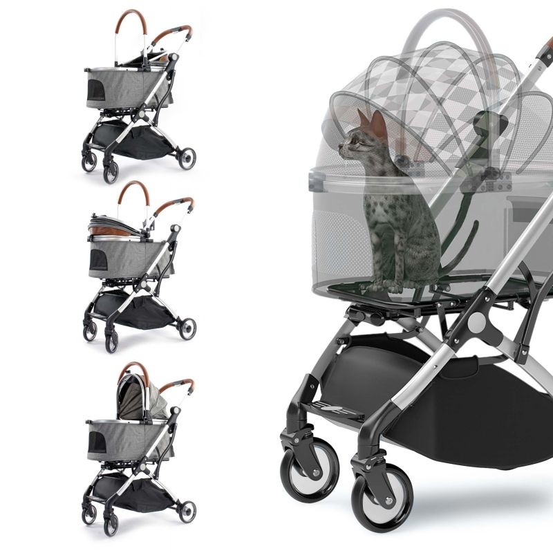 Fudajo 2in1-koiravaunut, harmaa, alumiini, irrotettava kuljetuskori, max 15 kg