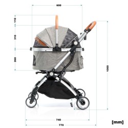 Fudajo 2in1-koiravaunut, harmaa, alumiini, irrotettava kuljetuskori, max 15 kg