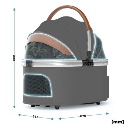 Fudajo 2in1-koiravaunut, harmaa, alumiini, irrotettava kuljetuskori, max 15 kg