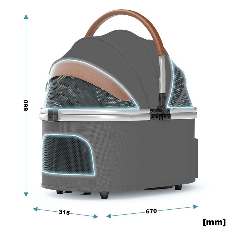 Fudajo 2in1-koiravaunut, harmaa, alumiini, irrotettava kuljetuskori, max 15 kg