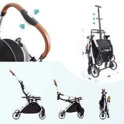 Fudajo 2in1-koiravaunut, harmaa, alumiini, irrotettava kuljetuskori, max 15 kg