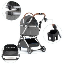 Fudajo 2in1-koiravaunut, harmaa, alumiini, irrotettava kuljetuskori, max 15 kg