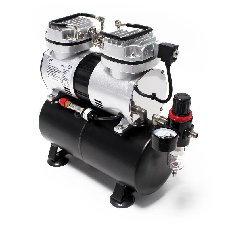 Airbrush-kompressori AS196, 2 sylinteriä, 3 l, 6 bar, modellinrakennukseen, tatuointeihin ja kynsitaiteeseen
