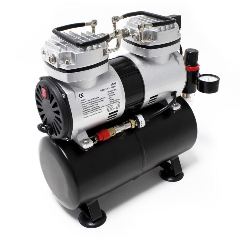 Airbrush-kompressori AS196, 2 sylinteriä, 3 l, 6 bar, modellinrakennukseen, tatuointeihin ja kynsitaiteeseen