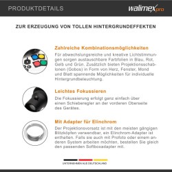 Walimex Universal projektioyksikkö Elinchrom-yhteensopiva, 270 x 160 x 160 mm, 4 värisuodatinta ja 4 goboa