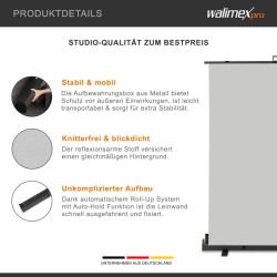 Walimex pro Rullattava taustajärjestelmä harmaa 155 x 200 cm, kuljetuslaatikolla