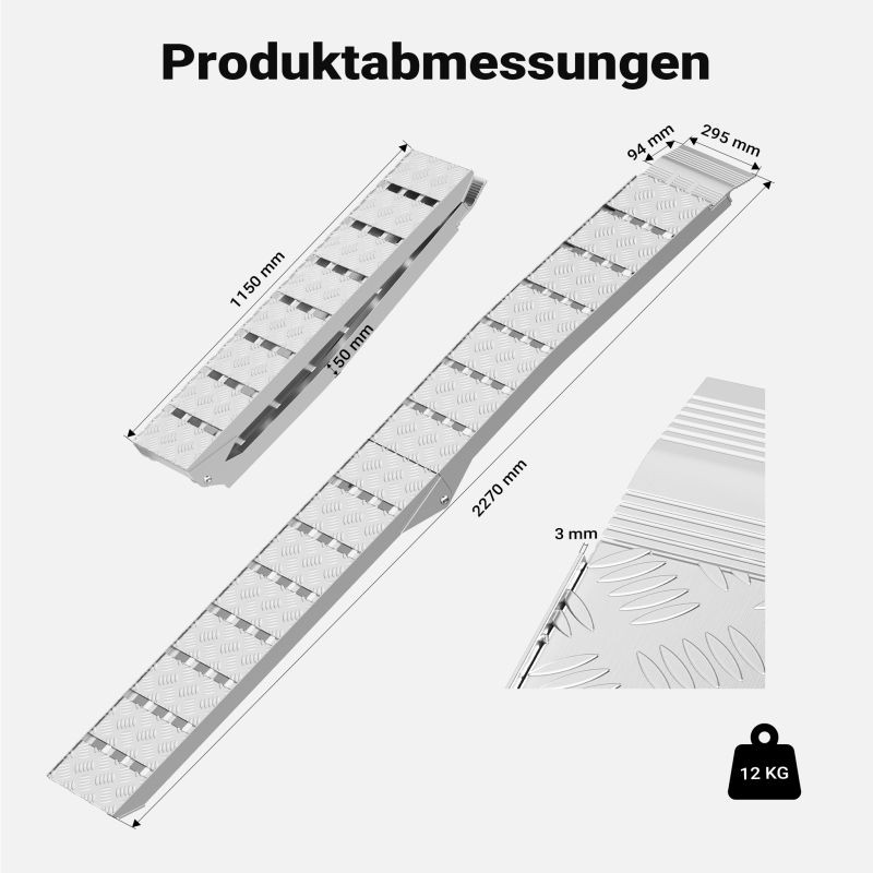 Alumiininen ajoramppi 227 cm 680 kg, taitettava, moottoripyörille, mönkijöille ja ATV:lle