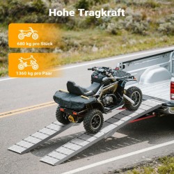 Alumiininen ajoramppi 227 cm 680 kg, taitettava, moottoripyörille, mönkijöille ja ATV:lle