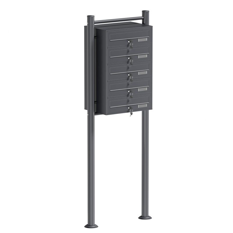 Postilaatikkojärjestelmä 5 lokeroa, antrasiitti, 556 x 270 x 1500 mm, jalustalla