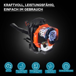 Bensiinikäyttöinen selkäpuhallin 1,7 PS, 1,2 l, oranssi