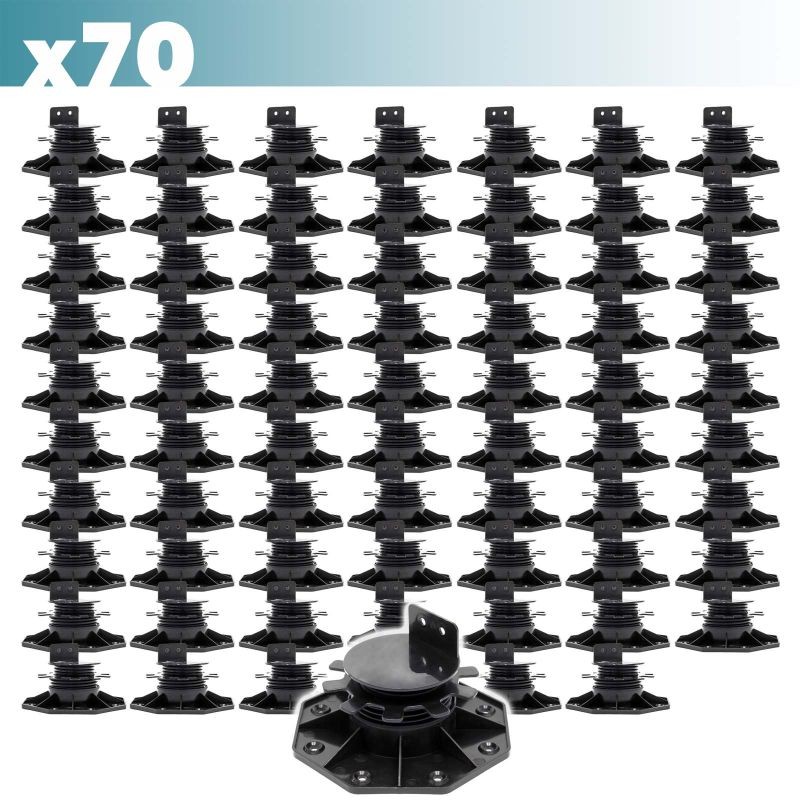 XPOtool Säädettävät terassijalat, 70 kpl, 33–64 mm, 2700 kg, musta