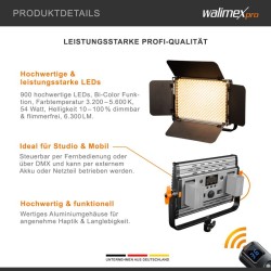 Walimex pro Niova 900 Plus Bi Color LED-paneelivalaisin, 54 W, kaukosäätimellä