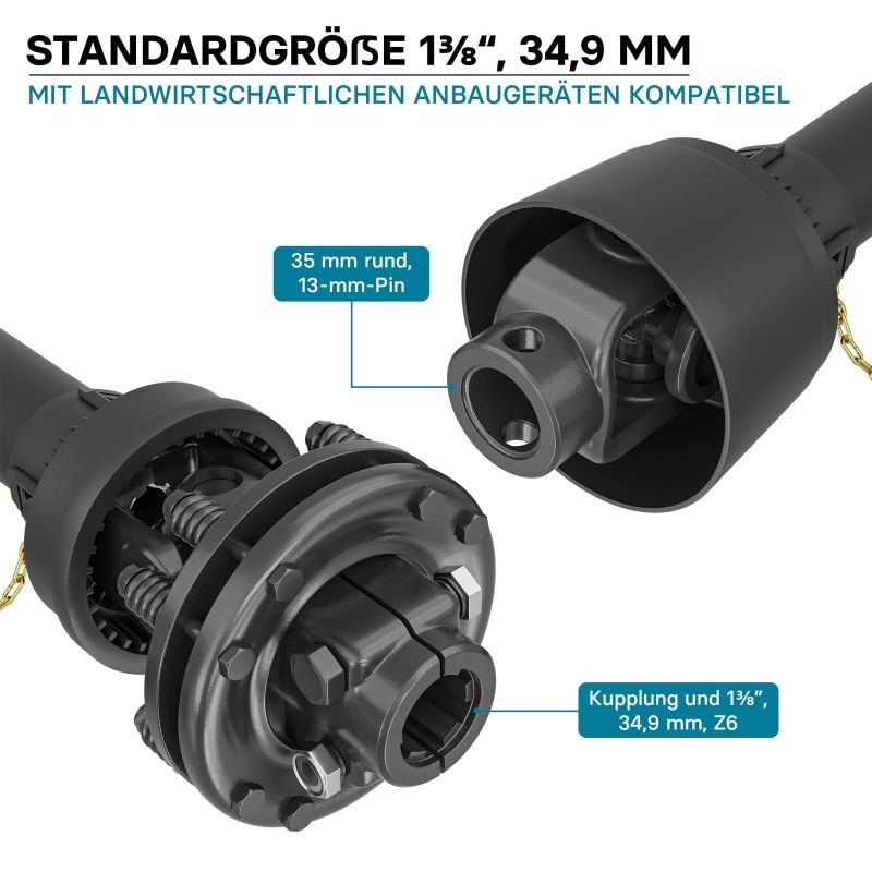 Voimansiirtokardaani T4 1250-1375 mm 460 Nm 540 rpm 35 mm pyöreä 34,9 mm 6 hammasta