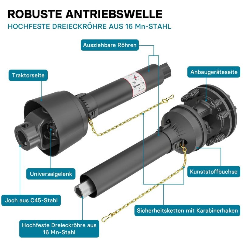 Voimansiirtokardaani T4 1250-1375 mm 460 Nm 540 rpm 35 mm pyöreä 34,9 mm 6 hammasta