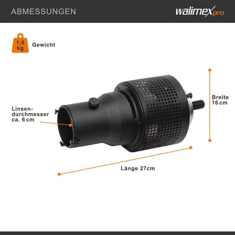 Walimex Universal projektioyksikkö Profoto-salamille, 270 x 160 x 160 mm, 4 värisuodatinta ja 4 kuviolevyä