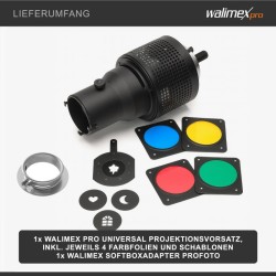 Walimex Universal projektioyksikkö Profoto-salamille, 270 x 160 x 160 mm, 4 värisuodatinta ja 4 kuviolevyä