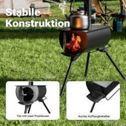 Teräksinen telttauuni Q235, musta, 85 x 57,5 x 238 cm, savuputki Ø 6 cm x 40 cm