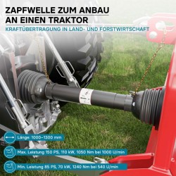 Voimansiirtokardaani T8 1000-1100 mm 1240 Nm 540 kierr/min 110 kW 150 PS 6 hammasta