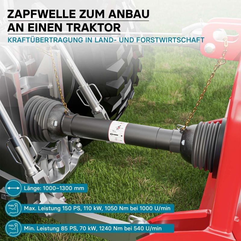 Voimansiirtokardaani T8 1000-1100 mm 1240 Nm 540 kierr/min 110 kW 150 PS 6 hammasta