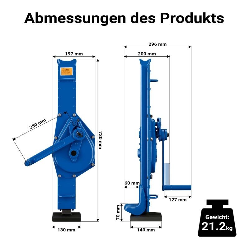 Teräsnostin 3000 kg, nostokorkeus 350 mm, rakennuskorkeus 725 mm, sininen