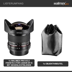 Walimex pro 8 mm f 3 5 Fisheye II kalansilmäobjektiivi Canon EF S 167 kuvakulma manuaalinen tarkennus