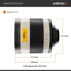 Walimex pro 800/8,0 DX peiliobjektiivi 800 mm T2-liitäntä, täyskenno/APS-C/MFT
