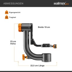 Walimex pro Carbon Gimbal Head C15 hiilikuituinen gimbal-pää, 15 kg kantavuus, Arca Swiss