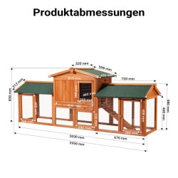 XXL Kaninhäkki 2110 x 530 x 835 mm, 2-kerroksinen, mäntypuu ja vaneri, ulkoilualueella