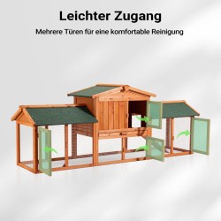 XXL Kaninhäkki 2110 x 530 x 835 mm, 2-kerroksinen, mäntypuu ja vaneri, ulkoilualueella