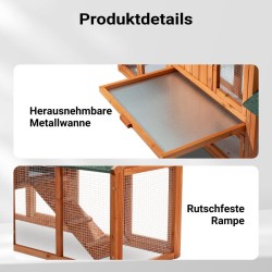 XXL Kaninhäkki 2110 x 530 x 835 mm, 2-kerroksinen, mäntypuu ja vaneri, ulkoilualueella