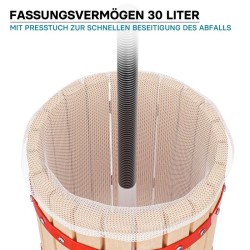 Hedelmäpuristin 30 l, pyökki, mehupuristin ja viinipuristin, 3 kpl puristussuodatinta
