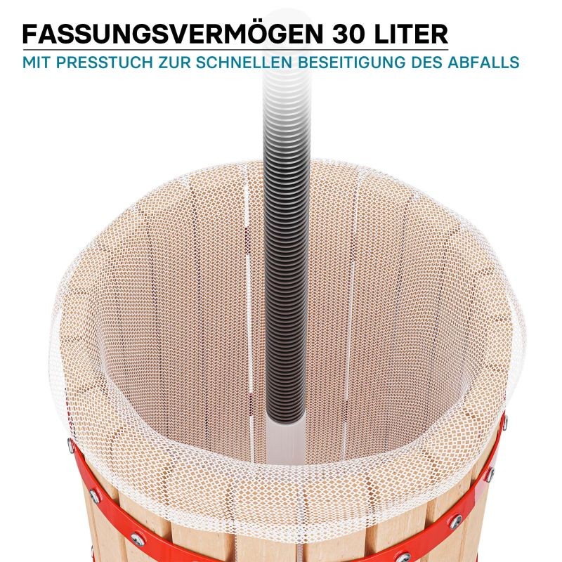 Hedelmäpuristin 30 l, pyökki, mehupuristin ja viinipuristin, 3 kpl puristussuodatinta