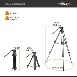 Walimex pro EI-9901 videojalka 64-134 cm, max. kantavuus 6 kg, alumiini, musta, kuljetuslaukku