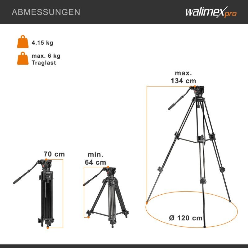 Walimex pro EI-9901 videojalka 64-134 cm, max. kantavuus 6 kg, alumiini, musta, kuljetuslaukku