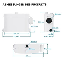 XPOtool 3/1 jätevesipumppu 450 W silppurilla, nostokorkeus 7,5 m, WC ja suihku