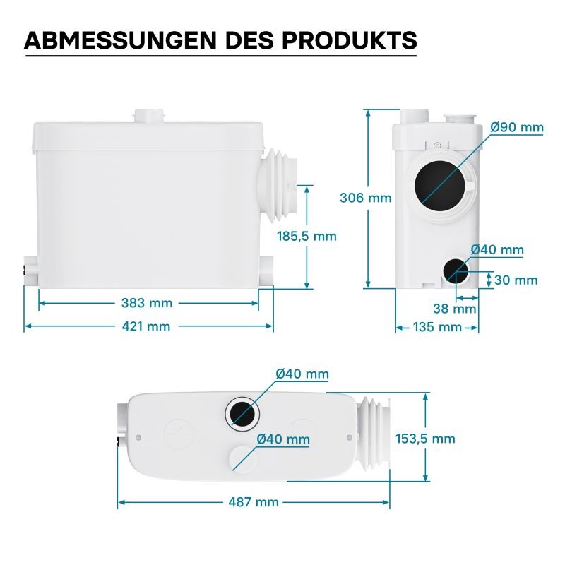 XPOtool 3/1 jätevesipumppu 450 W silppurilla, nostokorkeus 7,5 m, WC ja suihku