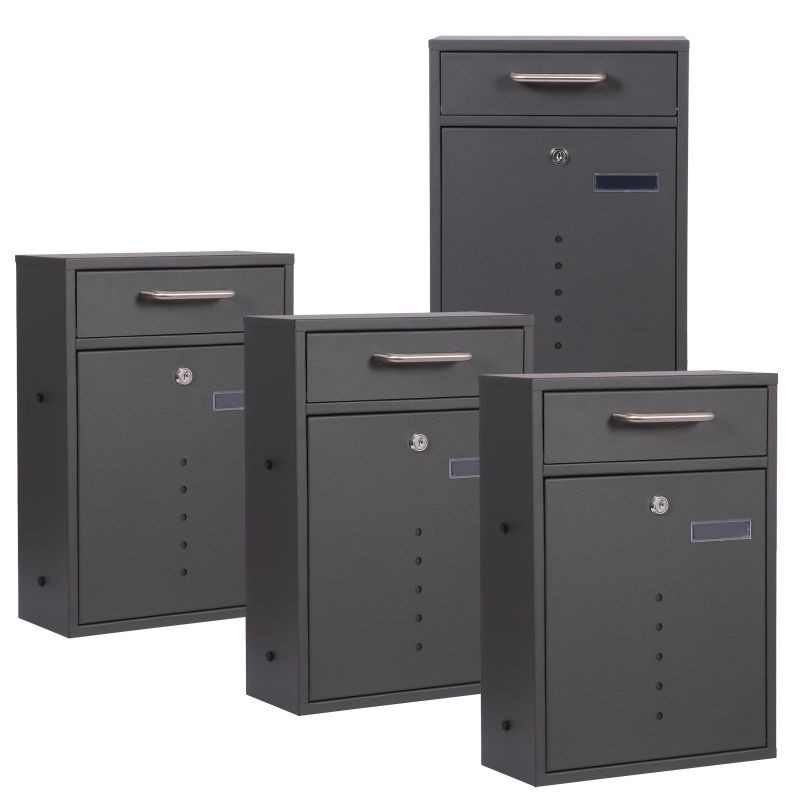 Postilaatikkosarja V51 2x2, 4 kpl, antrasiitti, lukittavat seinäpostilaatikot näkymäikkunoilla