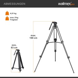 Walimex pro Cineast I videojalka, 188 cm, max. kantavuus 6 kg, musta, kantolaukulla