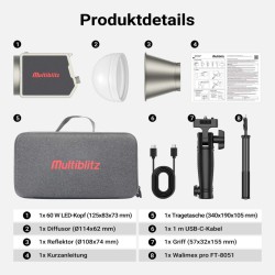 Multiblitz MB-PL LED 60B 60 W LED-valaisin ja FT-8051 valojalka 260 cm valaistussetti
