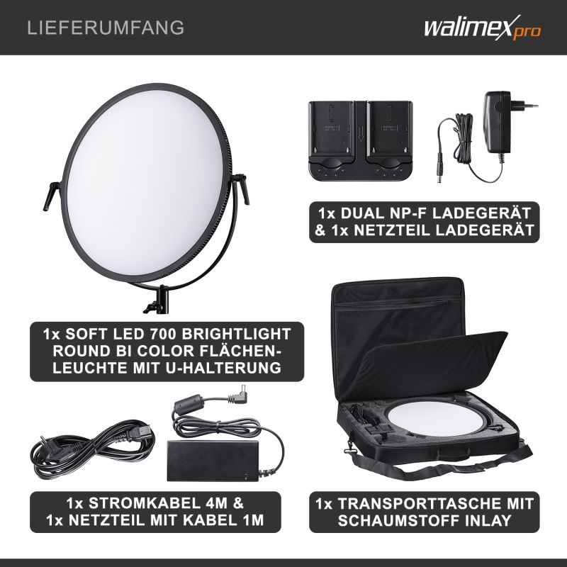Walimex pro Soft LED 700 Brightlight Round Bi Color pyöreä LED-paneeli, 60 W, 3200-5600 K